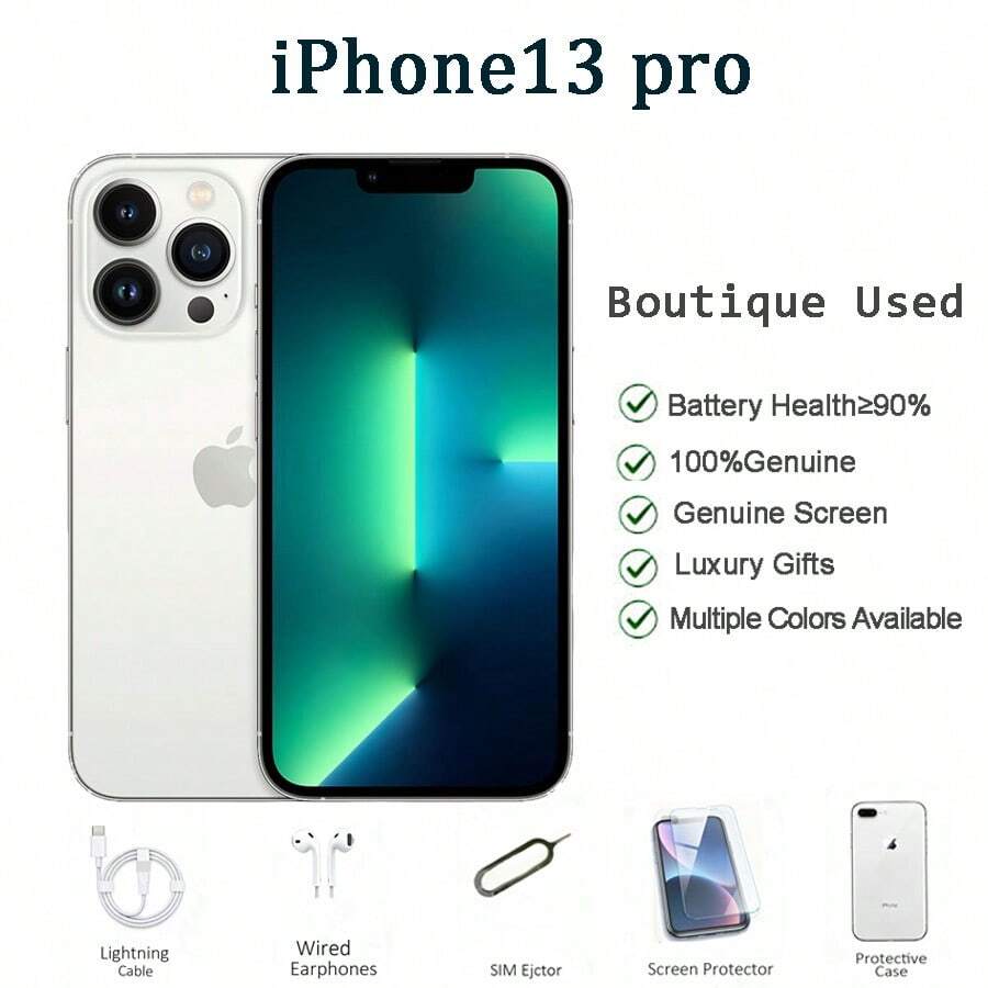 Apple 二手苹果 iPhone 13 Pro，A+ 级，95% 新，6GB 内存，128GB/256GB 存储空间，多种颜色可选，包含：充电线、耳机、手机壳、屏幕保护膜、SIM 卡针