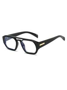 1 Pair Men's Black Square PC Frame Vintage Solid Color Double-Bridge Clear Lens Glasses - màu đen - Xem 2