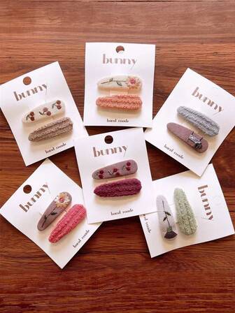 12个/套 女孩布艺刺绣花朵发夹（不含卡片），可爱发卡，日常佩戴