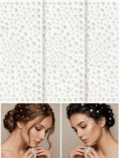 3/5/10片/套 多用途迷你珍珠贴纸套装 - 自粘珍珠，适用于面部、头发、眼妆、美甲和身体装饰，美容配件