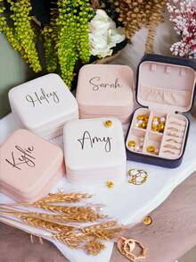 Personalized Name/Text Jewelry Box, Custom PU Jewelry Box, Wedding & Bridal Gift, Beige Fabric Lining, Zipper Closure, Personalized Name/Information, Bridesmaid Gift, Mother's Day, Valentine's Day, Birthday, Elegant Ladies Jewelry Box - Multicolor - View 8