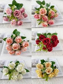 Hot Factory Direct Valentine's Day 10 Heads Korean Style Fresh Rose Artificial Flowers Home Decoration Wedding Photography Outdoor Camping Display
