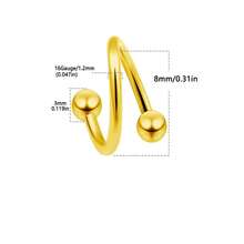 2/3pcs 16G S Lip Ring ﻿18K Gold Plated Spiral Barbell Cartilage Earring Nose Tragus Eyebrow Hoop Helix Piercing Jewelry Black Belly Button Hoop Twisted Bar Studs 3mm Balls Women And Men Body Piercing Jewelry