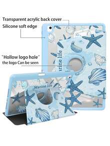 1个透明超薄亚克力笔记本电脑保护壳，蓝色海星贝壳图案，磨砂防指纹，全方位防摔，2026新款3D散热孔设计，适用于Air13 2025/Pro 16 M4/M3/M2，商务办公保护套 - 藍色 - 查看 3