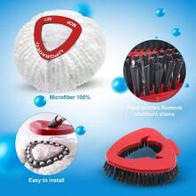Spin Mop Replace EasyWring 1, Upgraded Scrub Brush Compatible With Ocedar, 4 Microfiber Refills, 1 Handle, 1 Base And 1 Cleaning Brush Combo Set - Màu trắng (4 Combo + 1 Cọ) - Xem 3
