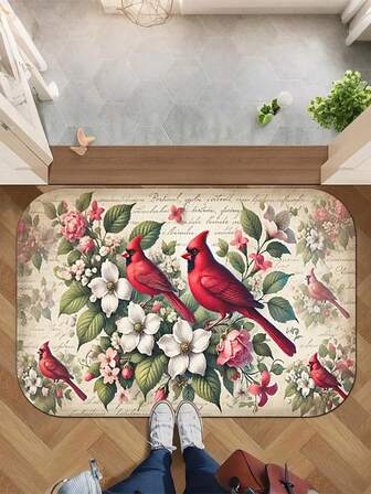 1개 레드 수호 천사 & 플로럴 패턴 발렌타인데이 선물, 플란넬 매트, 0.47인치 두께, 미끄럼 방지, 세탁기 사용 가능, 프린트 카펫, 현관, 욕실, 거실, 세탁실, 가정 장식, 봄 장식에 적합