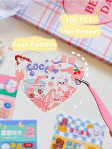 Cute Cartoon Laser Stickers (Random Sticker Patterns), GOO Card Stickers, Party DIY Stickers, With Built-In Cutting Lines That Do Not Require Cutting, Cute Cartoon Themed Stickers