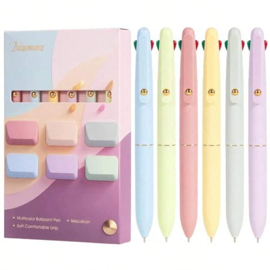 Ddaowanx Multicolor Pens 4-In-1 Colored Ballpoint Pen 0.5mm Fine Point Smooth Writing Nurse Accessories For Work Gifts For Teen Girls 6-Count Macaroon - 6 chiếc bánh macaron - Xem 1
