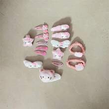 Sanrio 15件套Hello Kitty粉色发夹套装，可爱毛绒猫嘴发夹，日式侧边发饰，情人节礼物，Hello Kitty头饰