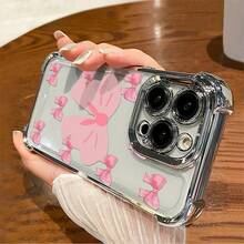 1pcs Pink Bow Pattern Phone Case 1pcs Compatible with Apple Phone17 16 15 14 13 12 11 ProMax Silicone Antidrop Phone Case Girlish Style Minimalist Aesthetic Cute Fashion Can Be Given To Friends Can Be Given To A Lover - Plateado - Ver 4