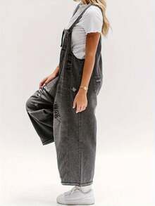 Women's Ripped Denim Overalls, Light Wash Wide Leg Vintage Overalls - màu đen - Xem 1