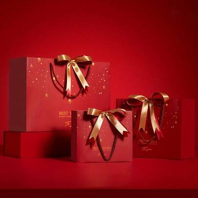 1个红色星星礼品袋，红色纸袋，节日礼品袋，情人节礼品袋，购物袋，手提袋