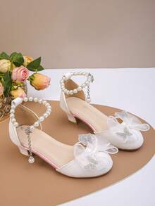 1 Pair Dreamy & Fashionable High Heel Sandals For Little Princesses, Versatile For Banquets, Performances, Vacations, The Best Gift For Children, Suitable For Summer - White - View 2