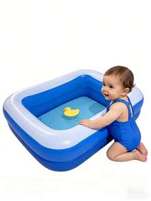 Piscină gonflabilă pentru copii și adulți, potrivită pentru copii mici, în aer liber, grădină, curte, petrecere acvatică de vară, piscină familială dreptunghiulară, albastră (3 opțiuni de dimensiune) - Piscină cu fund cu bule - Vizualizare 2