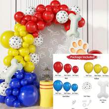 137件套红黄蓝狗爪乳胶气球拱门套装，含骨头形状铝箔气球，适用于巡逻主题生日派对背景装饰用品