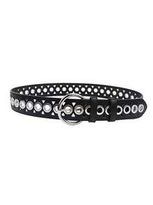 1pc Punk Style Double Buckle Metal Waist Belt, Denim Jeans Fashion Accessory Belt With Grommets, Suitable For Daily Wear - Black - View 6
