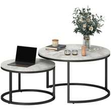 Set Of Two Round Nesting Coffee Tables, Industrial Style, Metal Structure, Black Concrete Look. - Grey - View 8