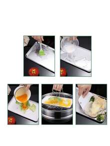 1个/5个装不锈钢托盘，适用于烧烤、烘焙、烤制和蒸煮。平底设计，兼具食物储存功能。家居厨房/餐具/托盘