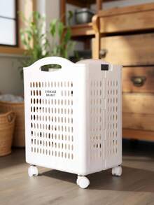 An Extra-Large Foldable Laundry Cart - A Multi-Functional Storage Basket With Wheels, A Multi-Layer Storage Rack, Heavy-Duty Mobile Linen Cart, Suitable For Dormitories And Bathrooms For Storing Dirty Clothes And Trash, Shelf Basket, Portable, Lidless Clothing Storage Solution, Suitable For Bathrooms And Balconies, Durable Plastic, Ideal Christmas Gift, Mobile Clothes Basket | Modern Laundry Basket | Easy-To-Carry Handle, Laundry Basket - White - View 2