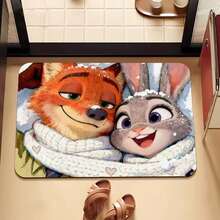 迪士尼疯狂动物城防滑浴室垫，印有可爱的卡通人物尼克和朱迪，速干吸水硅胶软垫，防滑硅胶材质，易于清洁，适用于浴室和玄关，疯狂动物城主题家居装饰，也适用于客厅、卧室、瑜伽室、浴室、户外地毯、门垫，夏季必备家居装饰品 - 彩色 - 查看 9