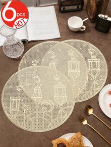 6/12件装金色星月餐垫，PVC材质，38厘米，可水洗，易清洁，可擦拭，防滑，耐热，适用于房间装饰、餐桌装饰、家居装饰、派对装饰，也适用于节日、派对、聚会、生日、婚礼、送礼、晚餐、户外、野餐等场合。 - 彩色 - 查看 6