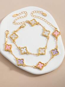 2pcs/Set Fashion Classic Multi-Color Four-Leaf Clover Design Bracelet Set - One Size Fits All - Multiple Colors - View 4