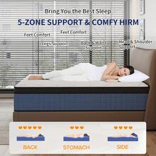 12"/14" Queen Mattres Twin Full Queen King Size Bed Mattress In A Box, Hybrid Pocket Spring Breathable Cotton Layer Mattress For Motion Isolation & Silent Sleep, Lumbar Support & Pressure Relief, Medium Firm - 12in Blue - 查看 2