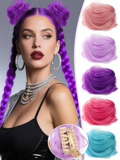 1个彩色迷你甜甜圈发髻发夹，采用耐热合成纤维制成，适合女孩日常佩戴、节日和派对场合。