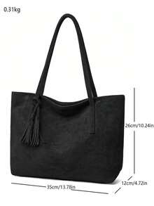 Túi xách đeo vai cỡ lớn bằng da lộn tua rua thời trang, phù hợp cho mua sắm, hẹn hò, dự tiệc và đi làm. - màu đen - Xem 3