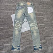 Men's High Street Splashed Ink Hole Letter Logo Print Retro Distressed Yellow Pants - Blue - View 3