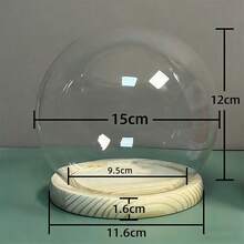 1pc Transparent Glass Dome Display Case With Wooden Base, For DIY Preserved Flowers, Snow Globes, Plant Crafts, Memorabilia