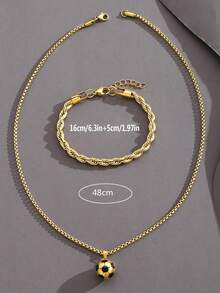 2件套 时尚经典不锈钢足球吊坠项链手链首饰套装，街头嘻哈配饰 - 彩色 - 查看 6