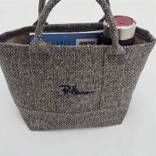 Large Capacity Tote Bag. New And Fresh Cotton And Linen Knit Small Square Bag, Practical Lunch Bag For Commuting (Office Workers, Camping, Outdoor Activities), Shopping Bag, Grocery Bag, Unique Tote Bag, Unisex. - 灰色 - 查看 7