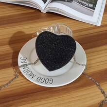 1pc Shiny Heart Shaped Mini Shoulder Bag, Zipper Closure, Crossbody Bag Suitable For Outings, Daily Use - A - View 8