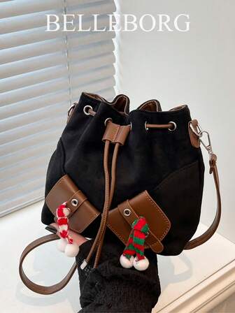 Minimalistische, vielseitige Kontrastfarben Kordelzug Stilvolle Lässig Mini Umhängetasche für Frauen