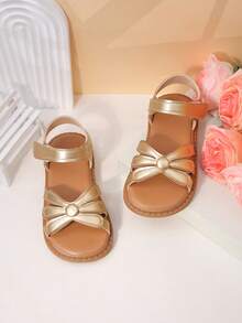 1 Pair Toddler Metallic Bow Wide Strap Breathable Material Lightweight Open-Toe Adjustable-Strap Flat Casual Sandals Summer Outing - Brown - View 2