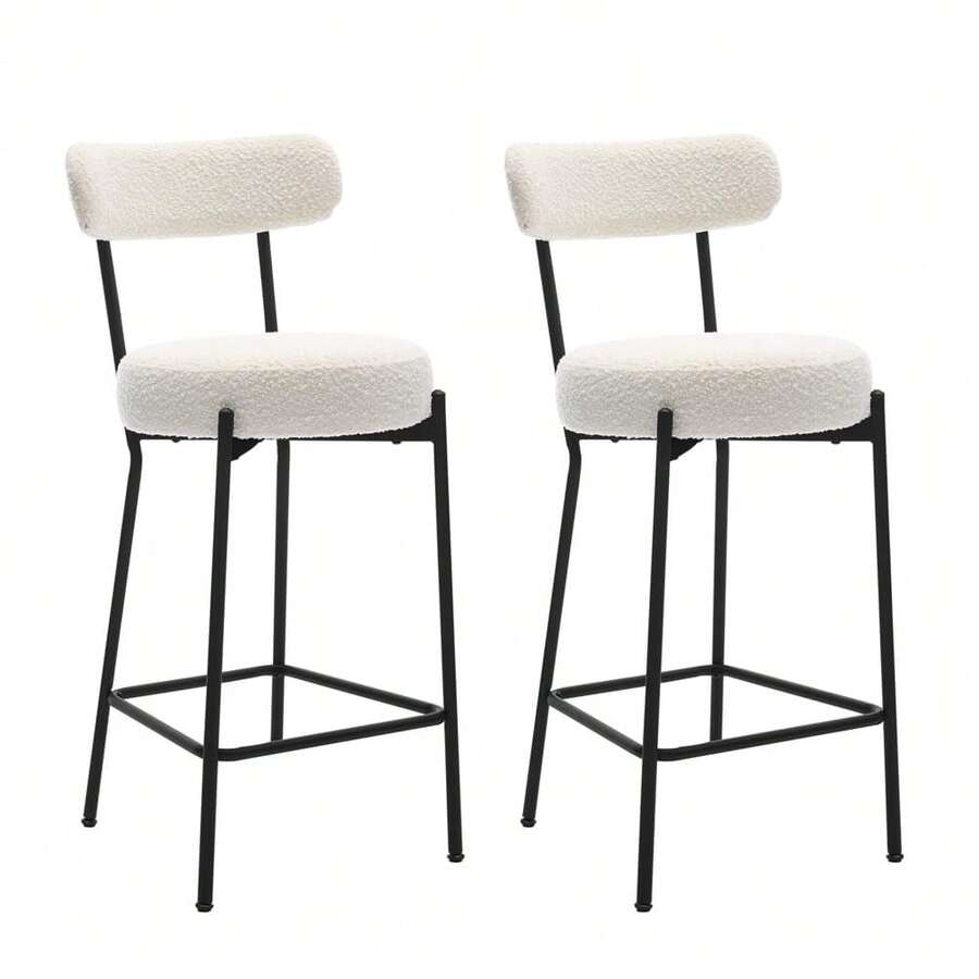 Techigher Bar Stools Set Of 2, Mid Century Counter Height Bar Chairs With Metal Legs, Upholstered Modern Bar Stool Chair For Kitchen Island - White - View 1