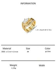 3pcs Set Luxury S925 Silver Horse Eye Zirconia Wave Design Ring Set, Elegant For Engagement, Wedding, Party, Daily Wear, Halloween And Holiday Gift