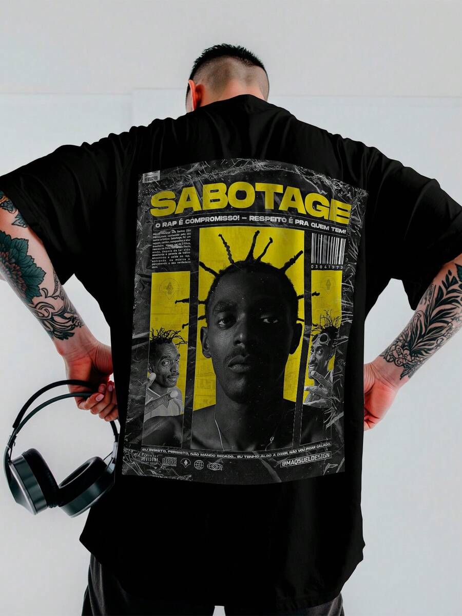 Sabotage "Rap Is Commitment" Oversized Streetwear Unisex T-Shirt Ref4329 - 黑色 - 查看 1