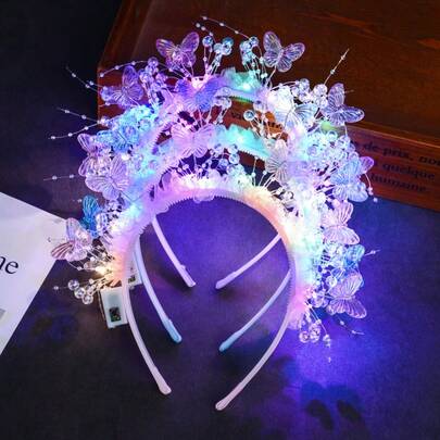 Flerfärgad LED-blomkronahuvudbonad, glödande blomsterhuvudband för kvinnor, lämplig för bröllop, festivaler, jul, nyårsfester, mors dag, examensceremonier och mer