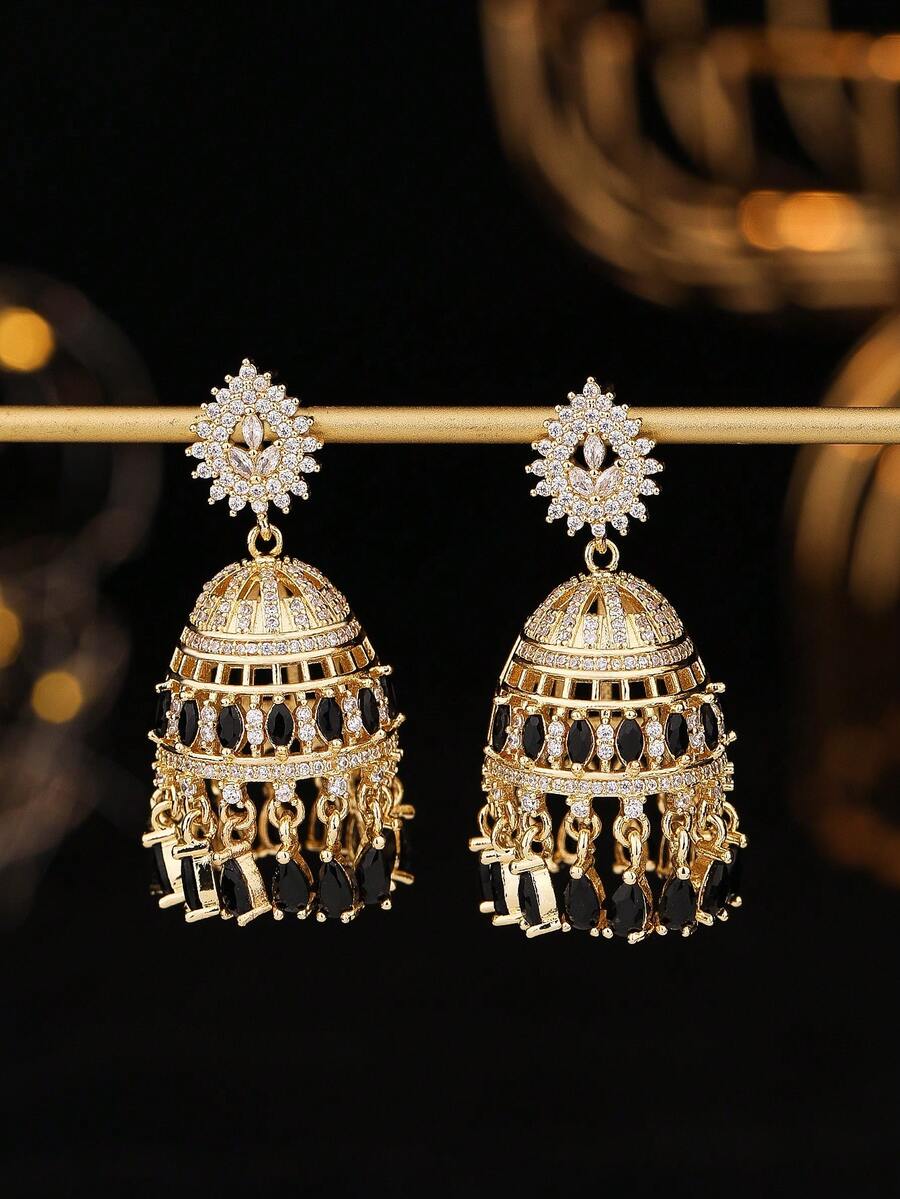 1 par de pendientes con incrustaciones de circonita, pendientes de estilo palaciego con gota de agua, joyería tradicional, adecuada para niñas y mujeres para uso diario, festivales, bodas y fiestas/regalo de joyería - Clásico - Ver 1