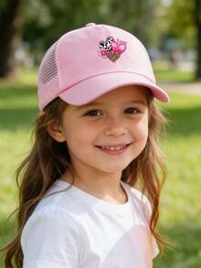 1 chiếc mũ lưỡi trai cho bé (1-3 tuổi), họa tiết trái tim/quả anh đào đính kim sa dễ thương, mũ lưới mùa hè chống nắng, thích hợp cho bãi biển, hoạt động ngoài trời và mặc hàng ngày, chống tia UV. - mẫu - Xem 5