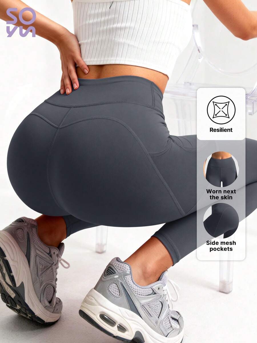 Soyun Quần thể thao liền thân có túi bên hông dành cho nữ, thích hợp cho yoga, thể thao ngoài trời và nâng mông vào mùa xuân.