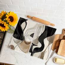 MEMNUN 2pcs Modern Fashionable Bohemian Khaki Black Color Block Abstract Geometric Printed Kitchen Towels, 15.75*23.62in(40*60cm) Super Soft Absorbent Microfiber Modern Kitchen Towels, Dish Towels, Hand Towels, Dish Cloths, Home Decor, Kitchen Decor, Cleaning Supplies, Suitable For Restaurant, Kitchen, Bathroom, Holiday Decoration And Gifts, All Season - Multicolor - View 7