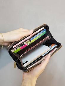 1pc Women's Long Zipper Wallet With Wrist Strap Clutch Purse Gold Color Luxury PU Leather Diamond Pattern Young & Elegant For Women Wallet Purse Wallet Long Wallet Wristlet Wallet Lanyard Money Wallet - Multicolor - View 7
