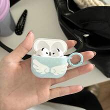 极简蓝色波点3D翅膀耳机保护套，带挂环，可爱保护套，兼容苹果Pro 2、Pro、4、3、1/2，适合女性 - 淺藍色 - 查看 3