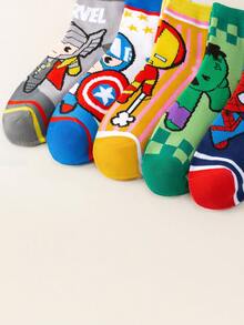 1/5/10 Pairs Marvel Socks Set, Spider-Man, Iron Man, Hulk, Thor Patterned Socks, Ruffle Socks, Black & White Striped Crew Socks, Girls & Boys Soft Breathable Ankle Socks, Non-Slip Boat Socks, Cartoon Graphic Ankle Socks, Suitable For Carnival, Valentine''s Day And More - Multicolor - View 8
