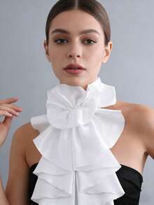 1件白色缎面复古夸张花朵领带，颈巾假领子宫廷流口水围巾男女通用配饰挂脖花朵 - A - 查看 3