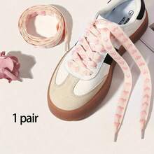Pair Of Heart-Shaped Flat-Soled Shoelaces - Lightweight Polyester With Pink Hearts And Ribbon Bows For Casual Sneakers, Flats, Boots - Stylish And Durable Footwear, Lightweight Fiber Shoelaces - 粉色 - 查看 1