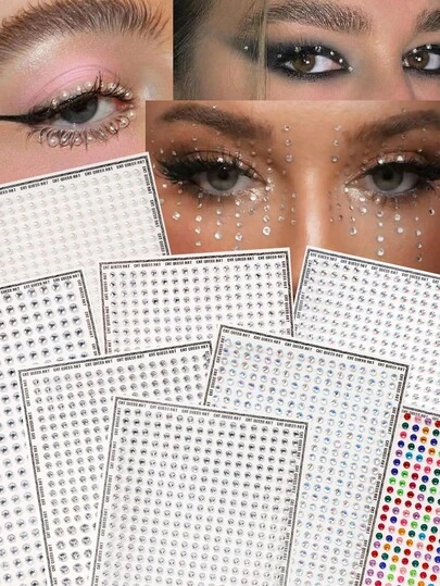 8 Pieces/1 Piece 2mm/3mm/4mm Multi Specification Geometric Shape Self-Adhesive Rhinestone Stickers, Simulated Jewelry Crystal Diamonds, Heart-Shaped Pentagram Flower Droplet Shaped Face, Eye, Tail And Hair Decoration Diamonds, Used For DIY Crafts And Art Projects, Carnival, Valentine's Day, Halloween, Christmas Gifts, Mother's Day, Parties, Music Festivals, Face, Hair And Nail Decoration Rhinestone Stickers